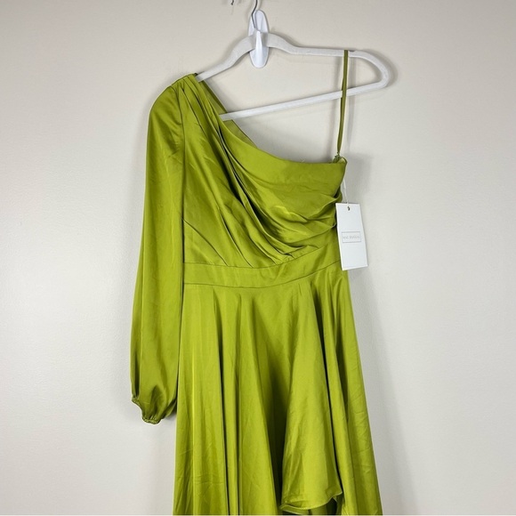 Mac Duggal Long Sleeve One Shoulder Satin High Low A-line Gown Womens 2 Green - Picture 6 of 14